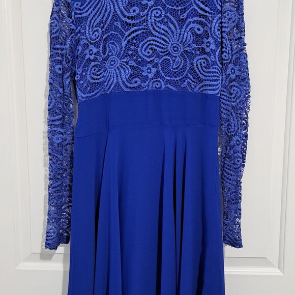 Women's Royal Blue Dress with lace detailing and sleeves - Picture 2 of 2